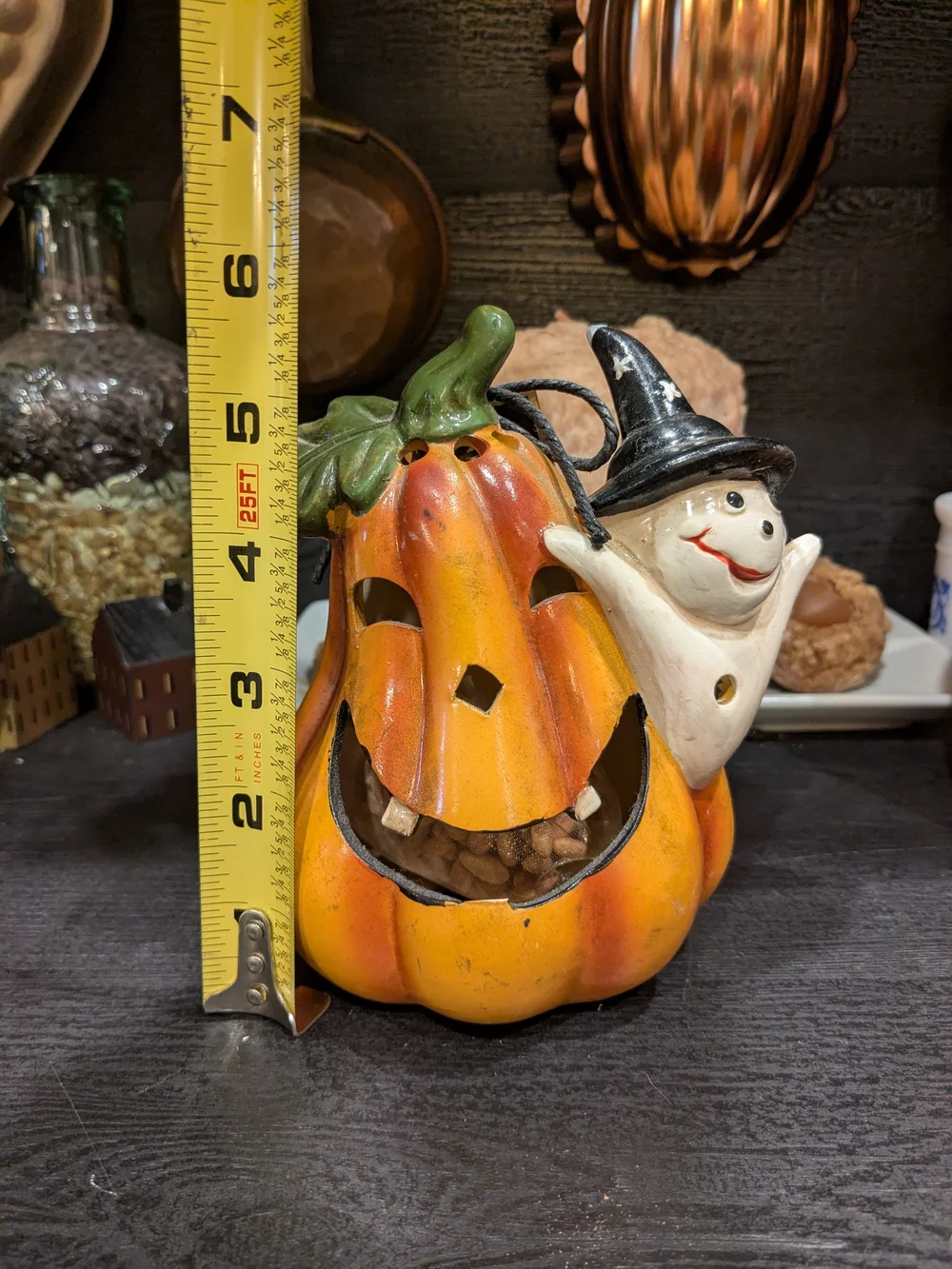 Whimsical Orange Pumpkin with Ghost Accent - Potpourri Filled
